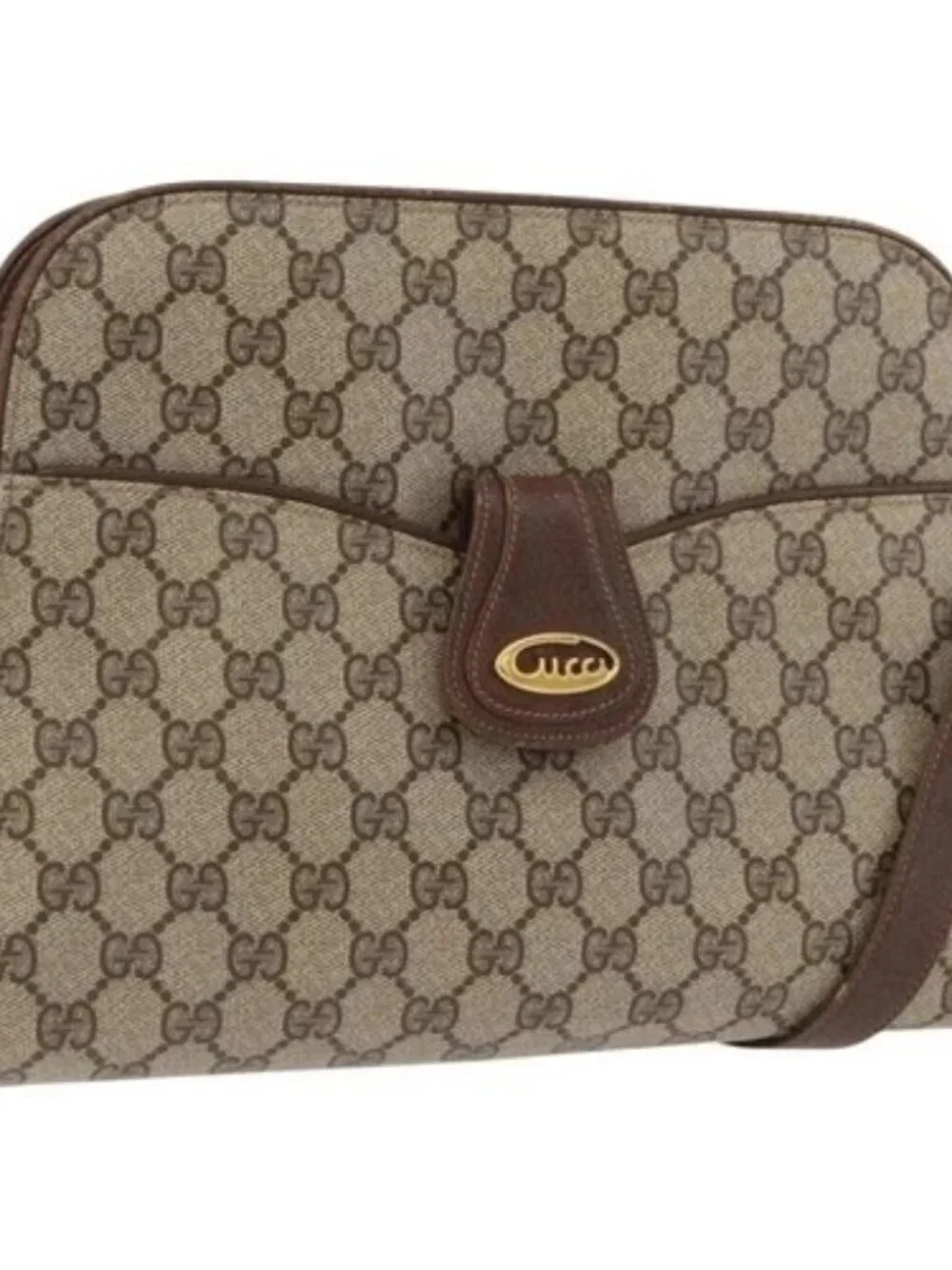 GUCCI GG Supreme Shoulder Bag PVC Beige Gold Auth SW2211